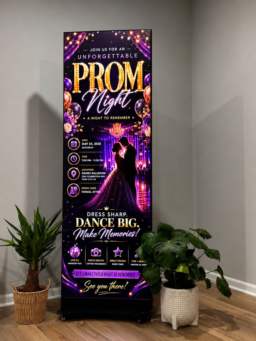 Detroit LED Co vertical LED display showing wedding bar menu design